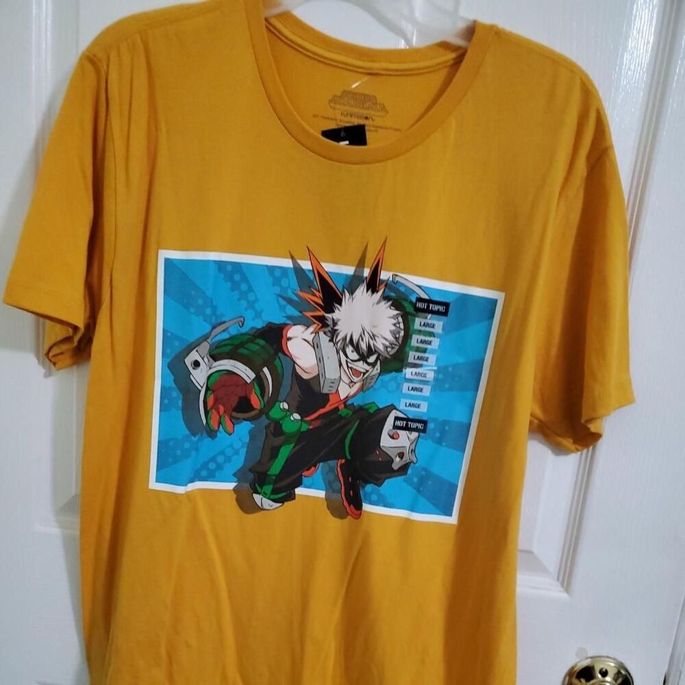 NEW Katsuki Bakugo My Heroe Academia Anime Funimation Yellow Short Sleeve Tee L